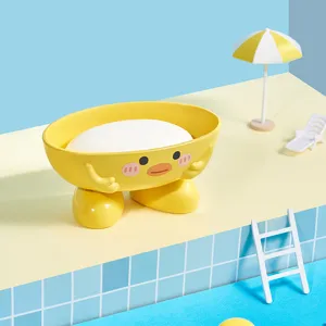 Cartoon Little Yellow Duck Plastic Soap Dish Bathroom Draining Soap Holder Cute Shell Soap Tray Storage Organizer