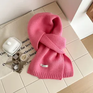 Premium Australian wool scarf, solid color knitted warm winter neck warmer for couple main view.