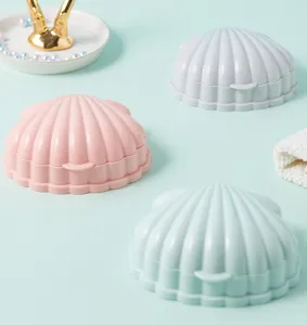 Porte-savon coquillage portable avec bac de drainage et couvercle, accessoire de bain.