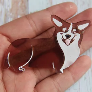 Corgi acrylic hair clip detail shot, cute dog design barrette accessory for daily wear.