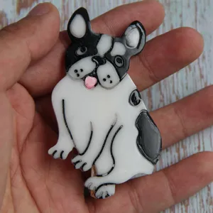 Cute black and white French bulldog acrylic brooch or accessory, perfect for DIY fashion styling.