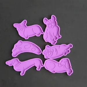 Set of six cute dog shape silicone molds for handmade DIY epoxy resin keychains or hair clips.