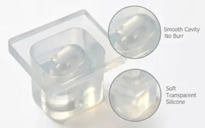 Detailed view of the transparent silicone mold showing smooth cavity and soft flexible material.