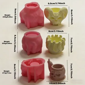 Silicone mold set for skull goat pen holder, octopus tentacle and snail flower pot crafts.