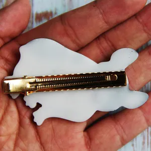 Cute cartoon animal hair clip with gold metal alligator clip, back view product detail photo.