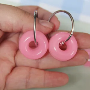 Pink donut resin mold hoop earrings cute pendant fashion accessories product detail view