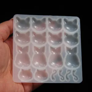 Transparante siliconen kattenmal voor hars knutselwerk, schattige kattenvormen en staart.