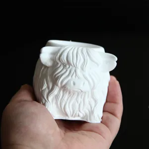 Highland yak shaped silicone plaster candle holder mold detail, cute animal desktop container.