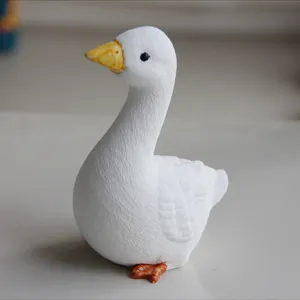 Cute 3D white goose figurine desktop ornament resin animal sculpture home decor gift item