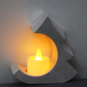 Creative concrete style house candle holder silicone mold with LED tealight for home decor