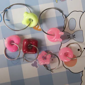 Cute DIY resin donut bear bunny hoop earrings aesthetic colorful charm jewelry accessories