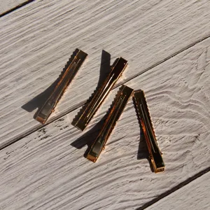 Gold metal alligator hair clips detail view, sectioning duckbill clips, premium styling tool