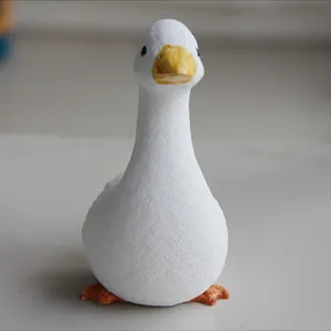Cute white goose figurine duck ornament desktop decor handmade plaster mold craft display piece