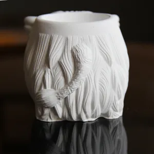 Handmade yak animal fur texture plaster pen holder or candle cup mold for DIY craft.