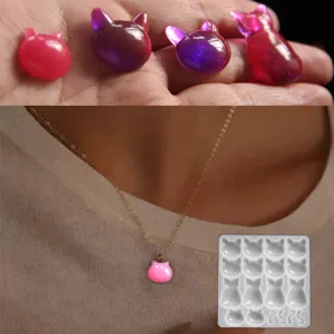 Handgemaakte 3D kattenkop UV hars siliconen mal met schattige kattenstaart hangers voor DIY