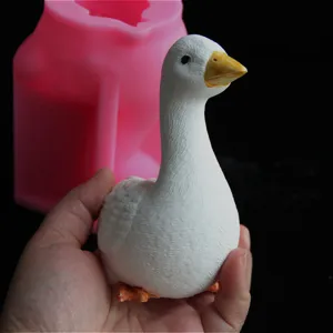 Cute 3D white goose silicone mold and handmade gypsum figurine DIY craft tool set.