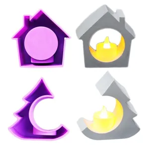DIY house and tree silicone candle mold set for handmade aromatherapy candle holders home decor