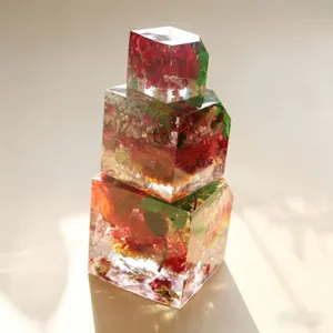 Set di 3 stampi in resina a cubo sfaccettato con fiori secchi, decorazione trasparente.