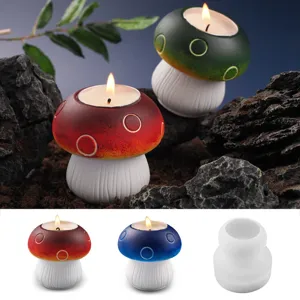 Mushroom Shaped Candle Holder Silicone Mold DIY Cement Plaster Candlestick Decor