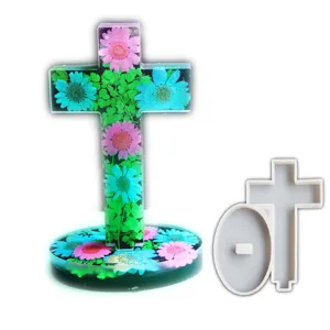 DIY Rétro Croix Moule en Silicone Grand Moule en Résine avec Base pour Ornement Aromatique