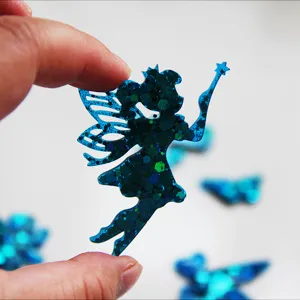 Blue glitter fairy resin charm, magical pixie pendant for DIY crafts jewelry making.