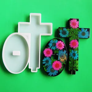 DIY croix et ovale silicone moule ensemble avec fleurs séchées résine ornement détail