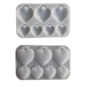 Stampo in silicone per ciondoli a cuore 3D in resina, dettagli di strumenti fai-da-te epossidici.