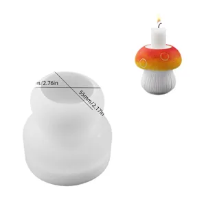 Silicone mold for DIY mushroom candle holder, clear view showing mold and finished candle.