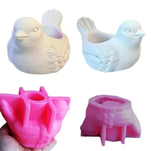 3d little bird silicone mold for concrete gypsum flower pot candle holder craft making