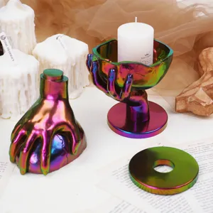 Schillernder Harz Hand Kerzenhalter und Ablageschale Set mit regenbogenfarbenem Finish.
