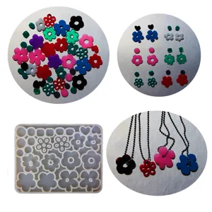 DIY Blumen Silikonform Set mit Harz Ohrringen und Kettenanhängern für handgemachte Bastelarbeiten.