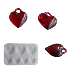 Set stampo in resina silicone cuore 3D con ciondoli rossi lucidi per artigianato fai