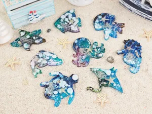 Handmade resin ocean animal molds set epoxy DIY sea turtle octopus whale keychain crafts.