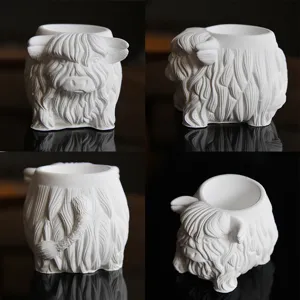Highland cow pen holder mold 3D animal silicone mold candle cup white craft supply