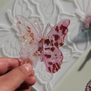 3D butterfly epoxy resin mold and finished piece detail shot, perfect for DIY craft decoration.