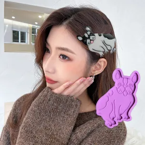 Detailed view of the French bulldog silicone mold and cute matching hair clip design.