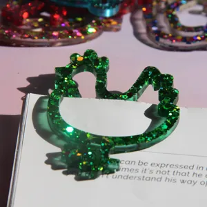 Green glitter resin animal bookmark detail view craft supply handmade accessory