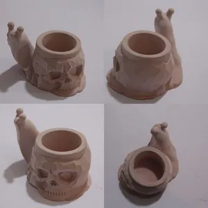 Creative skull snail pen holder resin plaster planter multi angle detail display desktop decor