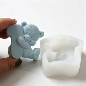 Stampo in silicone per torta con orsetto e numero, utensile fai da te per candele.
