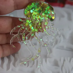 Handgemachter Harz Quallen Anhänger mit Glitzer Flocken, transparente Tentakel, DIY Bastelzubehör.