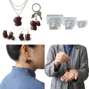 Cute capybara family silicone mold set with clear resin pendant earrings and keychain accessories
