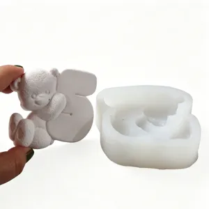 Stampo in silicone per candela di compleanno e decorazione torta con orsacchiotto carino.