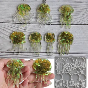 7 Stile Quallen Harz Anhänger Silikonformen und fertige getrocknete Blumen Epoxid Handwerk DIY