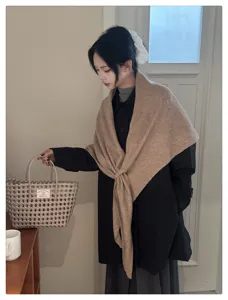 Wool blend triangle scarf for women, cozy winter warm shawl and neck warmer accessory.