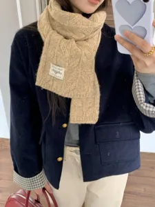 Knit cable scarf detail, winter warm retro textured wool neck warmer for women.