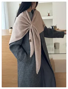Cozy wool blend triangle scarf for women, stylish solid color warm winter shawl and neckerchief.