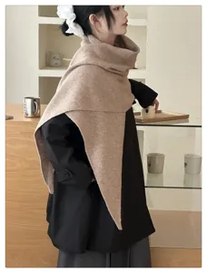 Cozy women wool blend triangle scarf, soft warm autumn winter shawl, elegant solid color cape.