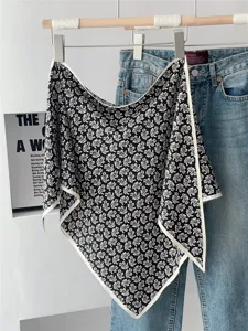 Schwarzes Paisley großes Dreieckstuch Damen Sommer Kopftuch dekorativer Seidenschal Top