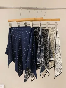 French vintage style women square silk scarves featuring classic paisley dot stripe prints.