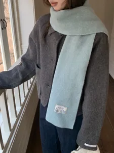 Cozy light blue knitted scarf for women, soft winter warm stylish solid color casual neck scarf.